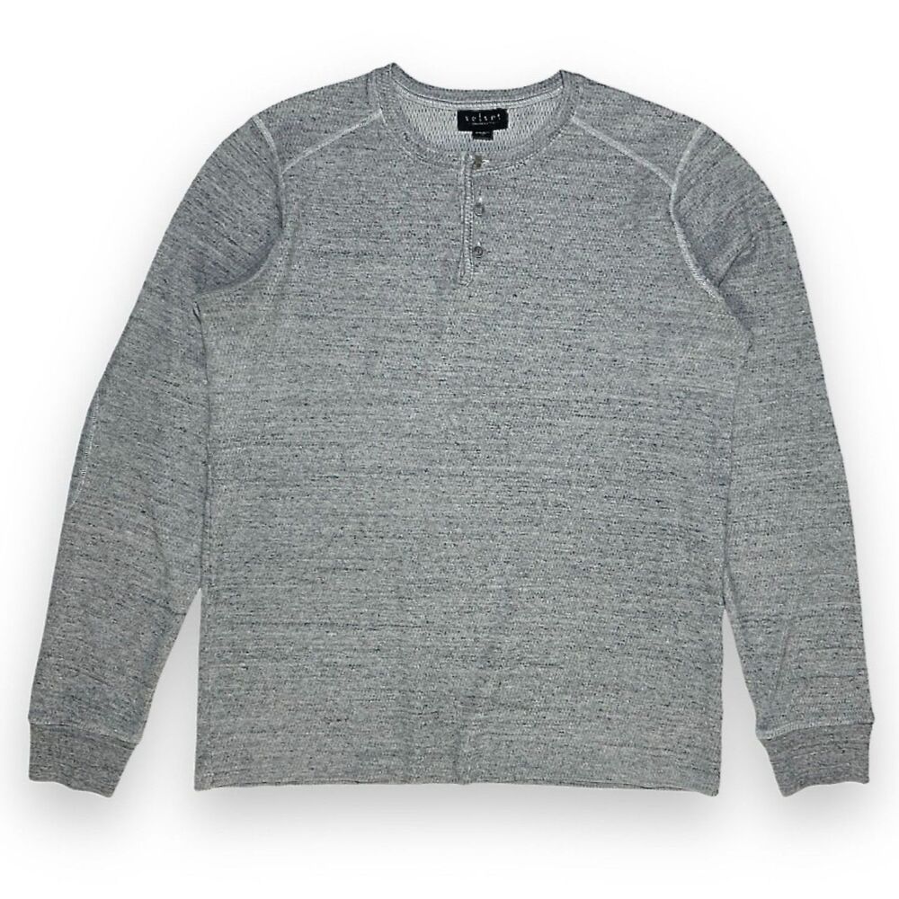 Velvet by Graham Spencer Men's Waffle Knit Henley with Elbow Patches Sz L Gray
